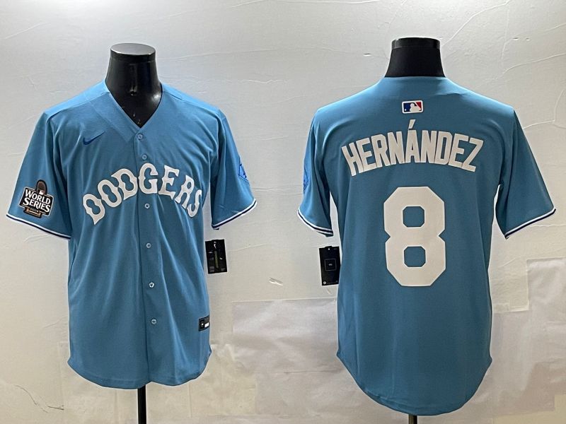 Men Los Angeles Dodgers #8 Hernandez Light Blue Throwback Game 2025 Nike MLB Jersey style 3->los angeles dodgers->MLB Jersey